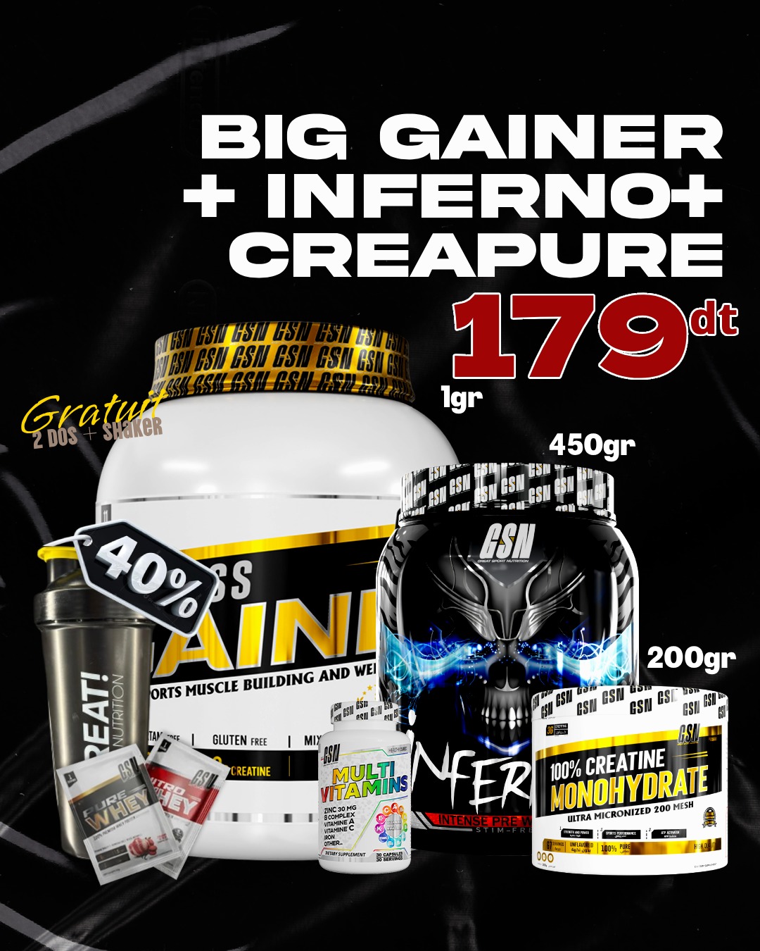 GAINER 1KG+PREWORK-CREA 200GR